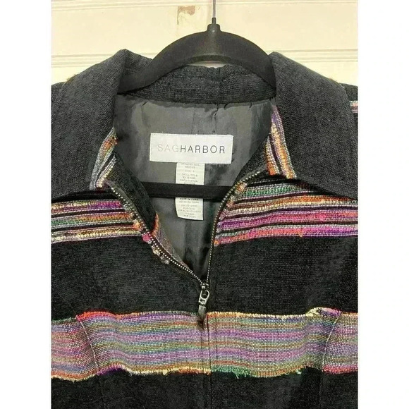 Sag Harbor Full Zip Blazer Vintage Black Multi Stripe ladies size 8 - Picture 5 of 10